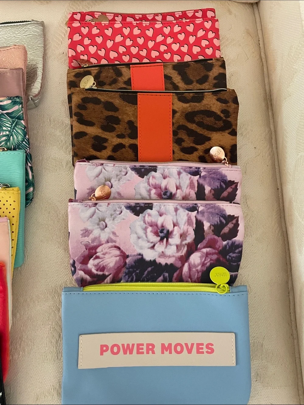 ipsy colorful mini pouches assortment - red, pink, blue, teal, silver, etc.